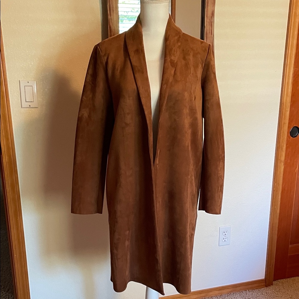 T Tahari Tan Suede Women's Long Blazer